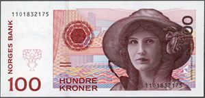 Syv stk 100 kroner 1995 i serie. 0