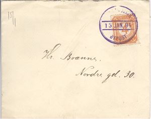 Bypost Trondhjem Bypost.  Brev frankert med nr 39 Iib Brevet er stemplet 15. jan 94.  Brevet har innhold og er uten synlige skader.  (S/A 2000.-)