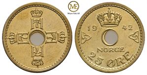 25 øre 1942 Haakon VII. London utg. Kv.0