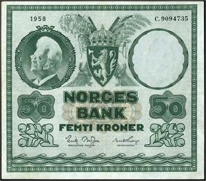 50 kroner 1958, serie C.9094735. 1