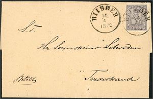 13. 3 skill 3 på brevomslag til Tvedestrand, stemplet "Riisøer 14.4.1872".