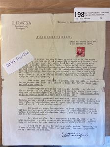 Brev fra D.Frantsen i 1936 med referat om Frimerkefondet