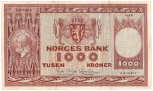 1000 kroner 1968 A.3135613. Kv.1-