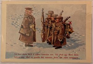 AUKRUST, nyere kort med militærmotiv, brukt 1958, utgiver Forsvarets kantiner.