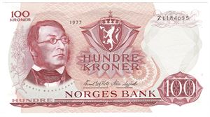 100 kroner 1977 Z.1184655. 1 million erstatningsseddel. Kv.0