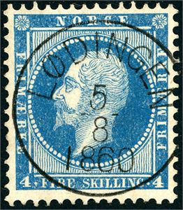4. 4 skilling Oscar, rettvendt stemplet "Lødingen 5.8.1860" (NO).
