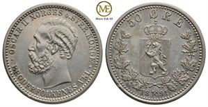 50 øre 1891 Oscar II. Kv.0/01