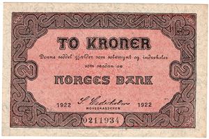 To kroner 1922 No.0211934. Kv.0/01