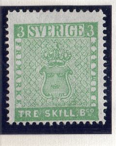 SVERIGE 1855 3 sk. bco **, "Sparres första provtryck". Positionsbestämt och fotointyg Nils Strandell.