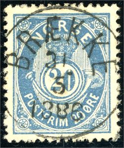 46. 20 øre 21 mm, stemplet "Brække 31.5.1886".