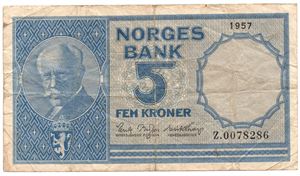 5 kroner 1957 Z.0078286. SSS-Seddel. Kv.1-