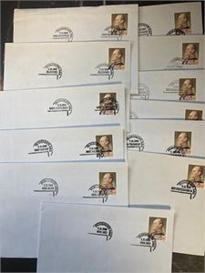 12 brev med Frimerkets Dag- stempler 1988 - forskjellige steder