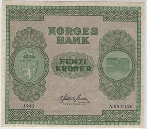 50 kroner 1945 A.6637126. Kv.01