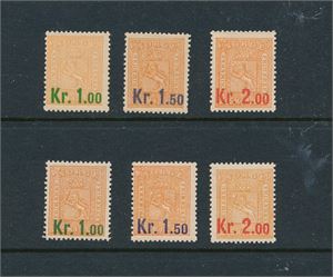Nk 85-87 I-II xx. Kroneprovisorier, alle postfriske. Nk 86a med diagonal brett, ikke synlig forfra (Hk 19300)