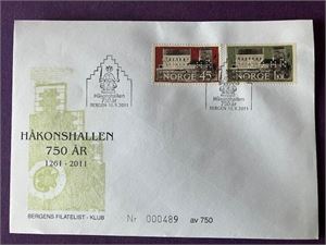 Brev st. Håkonshallen 750 år - merkene perforert 750 ÅR