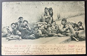 ITALIA - POSTKORT Gutter i Napoli sendt til USA1902