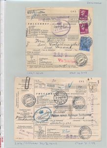 FØLGEBREV - TIL DANMARK 2 pakker "OSLO-GRÜNERLØKKA 1947" og "BUREAU D'EXCHANGE D'OSLO COLIS POSTAUX 1948"