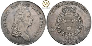 Riksdaler 1783 Gustav III. Flott myntglans. Kv.01