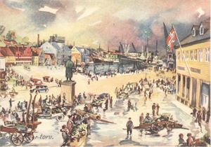 Stavanger (Lærdalkort) med artig motiv fra vågen.   St Stavanger-Kristiansand S T 702   2-1-48