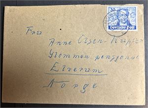 BERLIN Brev med Mi 63, 30pf Goethe til Elverum (€ 120)