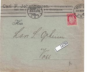 PERFIN "C.F.J." på brev med avsenderlogo stemplet "KRISTIANIA 23-VI-11". Meget tidlig fra dette firmaet