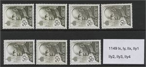 NK 1149 7 ulike papirtyper 50 kr Harald, alle **.  Ix, Iy, Iix, IIy1, IIy2, IIy3 og IIy4.  Artig lot.