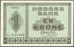 1 krone 1944, serie G.1843436. 0