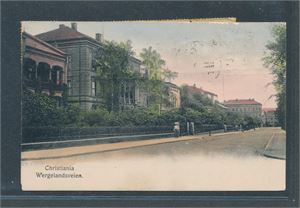 CHRISTIANIA - WERGELANDSVEIEN (E. A. Schjørn 39) sendt til Sveits 1908