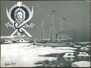 Gustav Lærum. Motiv av Polarskibet Fram i polhavet. Brukt i 1896. K-3