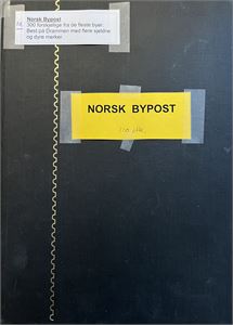 Norsk Bypost Innstikksbok med 300 forskjellige bypostmerker fra mange byer. Best på Drammen med flere sjeldne og dyre merker. Inspiser!