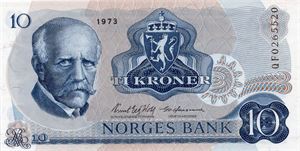 10 kroner 1973 QF erstatningsseddel. Kv.0
