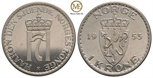 1 krone 1953 Haakon VII. Prakt eksemplar