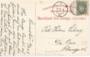 IV-441 Skogdalsbøen (SF,6 pkt) på kort sidest. ØIE 20-VIII-08  (MEGET SEN DATO) på kort av Fanarok, sendt til Stange