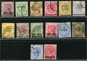 Br. Kolonier STRAITS SETTLEMENTS 83/109. 14 diff. surcharges 1885/99, fair/good cond. (approx. £70)