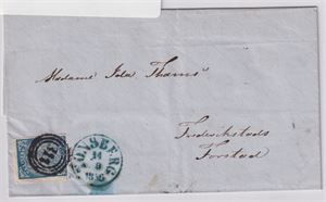NK 1, 3-RINGS 317 på NK 1, sidest. Tönsberg 14-8-1856, sendt Fredrikstads Forstad!