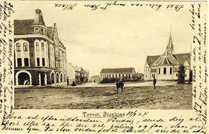 Trøndelag Stenkjær, Torvet (Bjering 3). Udelt bakside, småf. s/hv.  Stpl. Indherred Postexp. D 18-IX-04.  Prima kvalitet