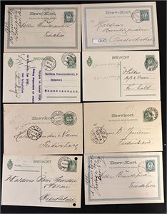 JERNBANE 8 brev kort med jernbanestempler 1885-1914