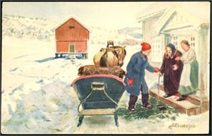 Jule- og Kunstnerkort. Drøyt 600 kort i småfornat, men en del er i fra 1950-tallet.