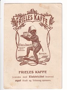 Reklame for Friele Kaffe med bunadsmotiv framme/bak?