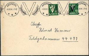 Arendal med omegn. Noen få brev fra ca 1930 og nyere i album. Bl.a.noen maskinstempler med tekst.