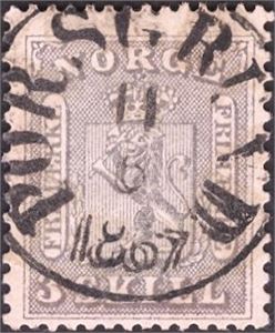 NK 7 3 skill. våpen lillagrå, nydelig fullst. PORSGRUND 11-6-1867. Et fantastisk pent merke! (4.300.-+++)