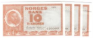 10 kroner 1971 C. i serie. 85-88. Små anm. VK