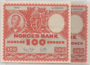 100 kroner 1960 G. I serie. Kv.01
