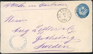 DWI. 15 cent postage to U.S.A. The 4 c bicoloured in a strip of three, together with a 1 c green on registered envelope to New York, cancelled "Christiansted 6.3.1902". At reverse "Frederiksted 6.3.1902 and "New York 3-18 1902".