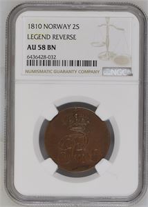 2 skilling 1810 - gradert AU-58 av NGC
