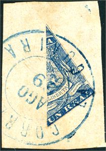 Venezuela. The Un Real blue 1859-60, bisect on a small piece, cancelled "Correos La Guaira" cds. Photo cert. PF (1988).