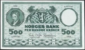 500 kroner 1968, serie A.3214767. 0