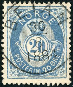 40 II. 20 øre blå, rettvendt fullstemplet "Beian 30.6.1884".