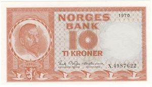 10 kroner 1968 X.2639413. Erstatningsseddel. Kv.0