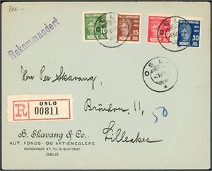 172/75. Abel i komplett serie på rekommandert konvolutt, stemplet "Oslo 6.4.29".